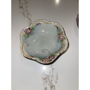 Vintage Japan Hand Painted Porcelain Floral Scalloped Trinket Nut Bowl Gold Trim